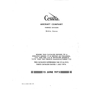 Cessna 172, F172 and Skyhawk Models Parts Catalog 1975