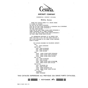 Cessna TU206, TP206 Super Skywagon & TP206 Turbo Super Skylane Parts Catalog 1966