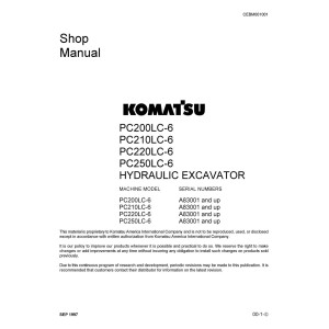 Komatsu PC200LC-6, PC210LC-6, PC220LC-6 and PC250LC-6 Hydraulic Excavator Shop Service Manual