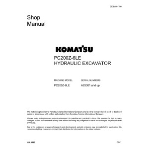 Komatsu PC200Z-6LE Hydraulic Excavator Shop Service Manual Komatsu PC200Z-6LE Hydraulic Excavator Shop Service Manual