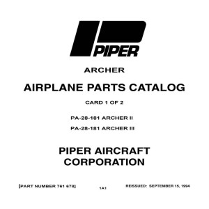 Piper PA-28-181 Archer II and Archer III 761-678 Parts Catalog 1978 - 1994