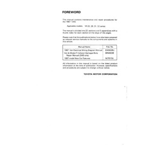 Toyota Van Service Repair Workshop Manual 1987